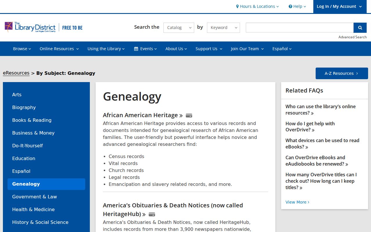 Whitney people directories source page for Library District genealogy databases