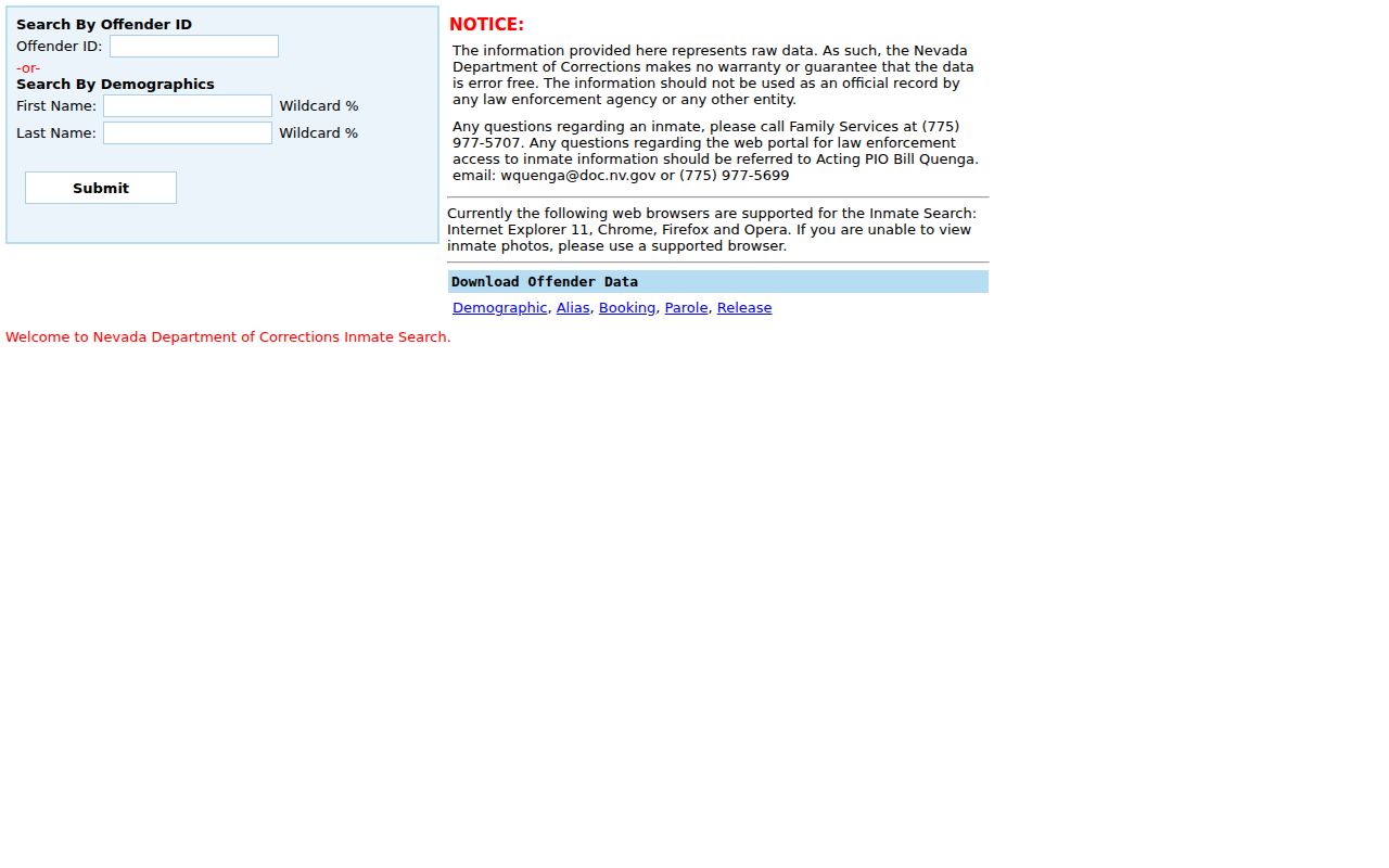 Whitney public records access through Nevada DOC offender search
