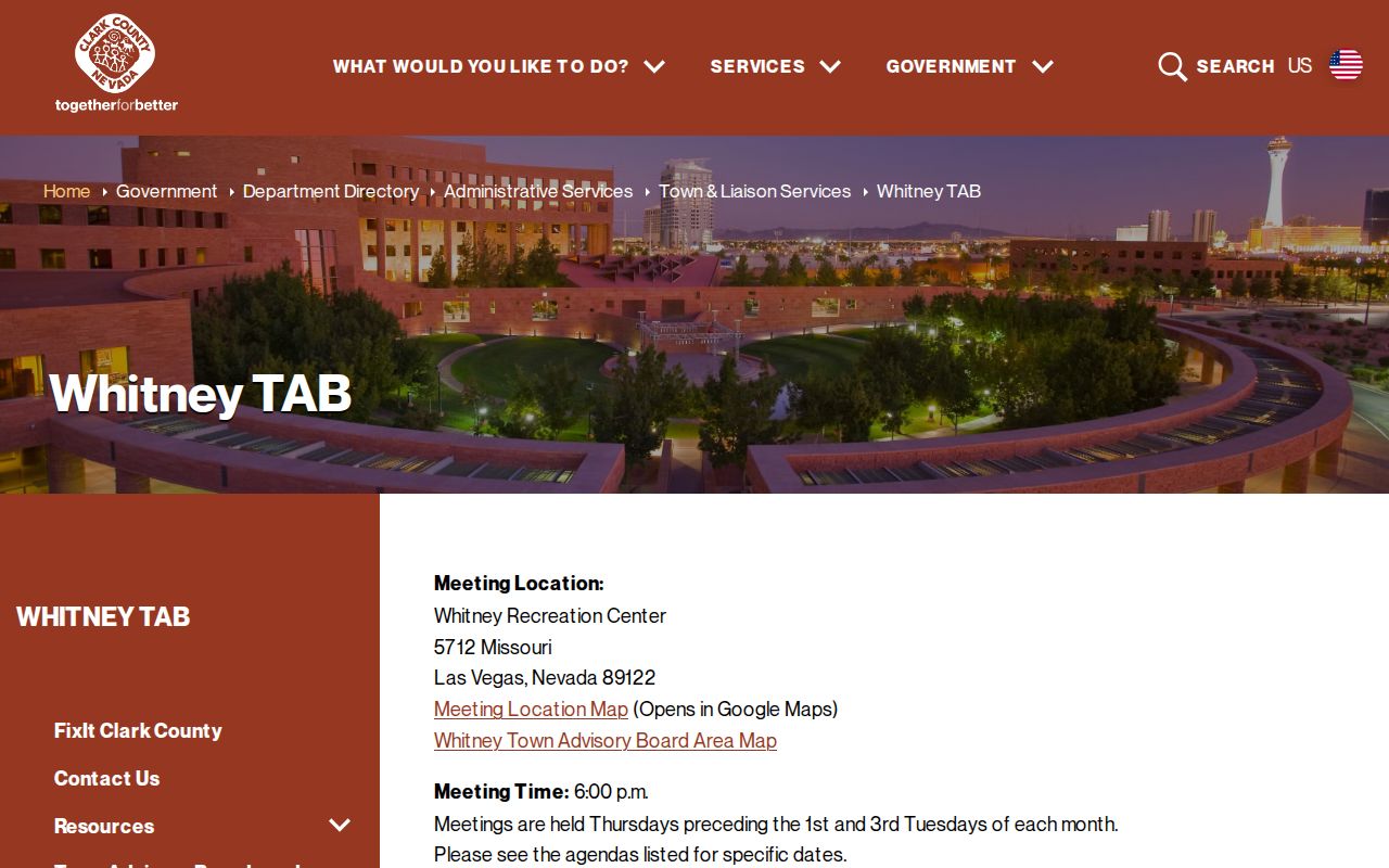 Whitney voter records geography shown by the Clark County Town Advisory Board page