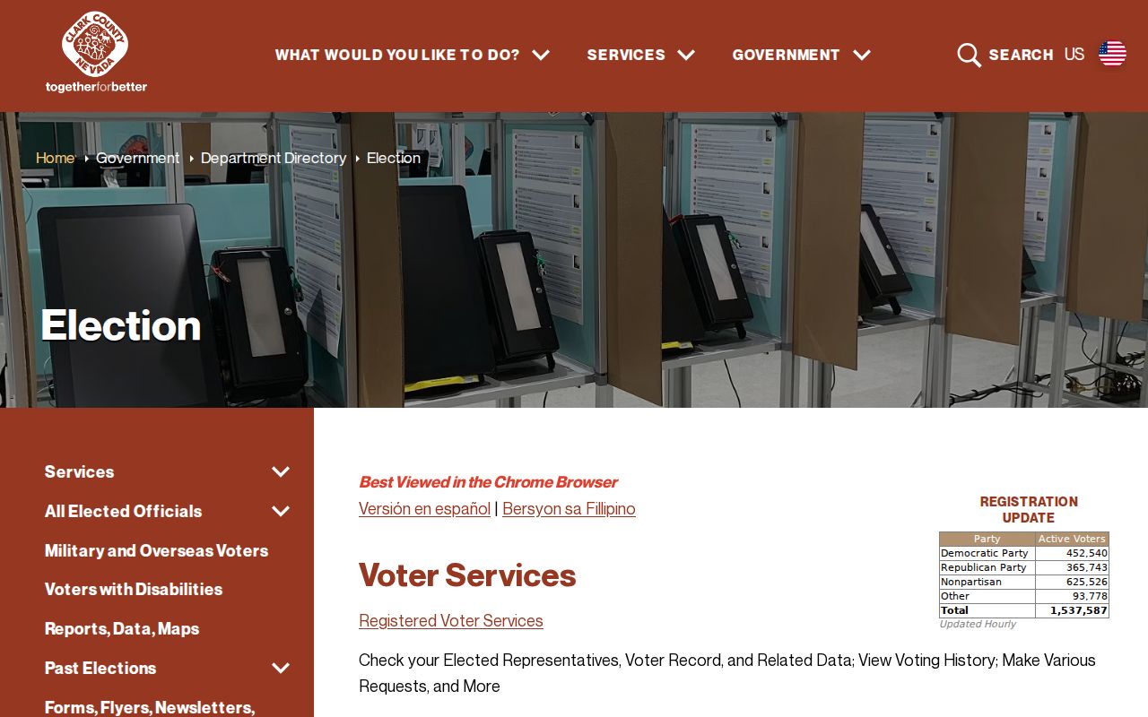 Clark County Election Department page for Whitney voter records and services